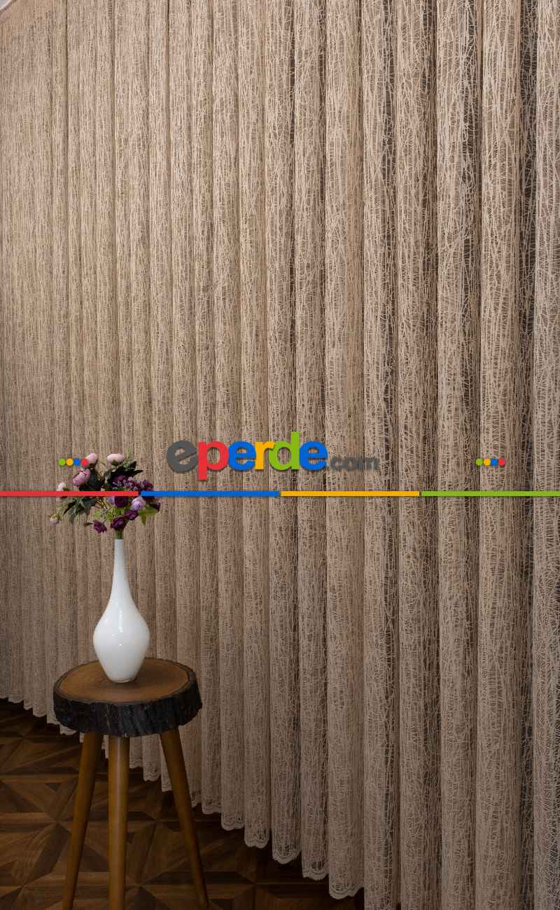 Yeni Tasarım Moda Cam Kırığı Örme Tül Perde Bej-vizon- Açık Kahve