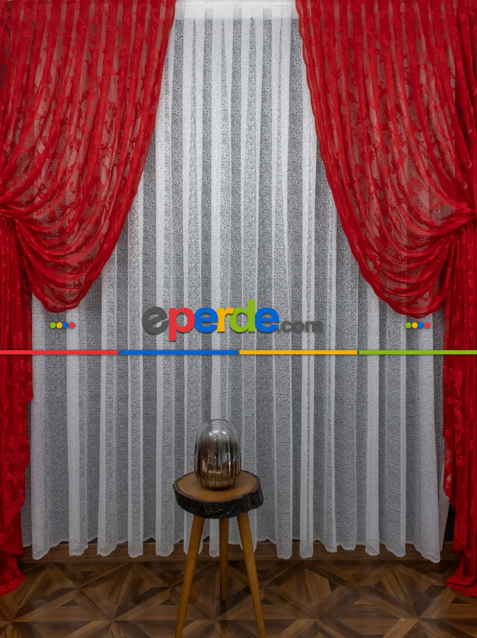 Tül Fon Kırmızı Renk Büzgülü Tasarım Moda Tasarım Fon Perde- Kırmızı 70cm X 1cm 