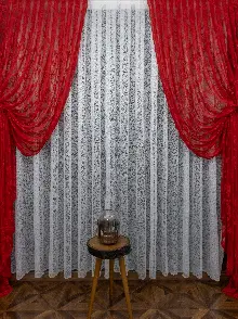 Tül Fon Kırmızı Renk Büzgülü Tasarım Moda Tasarım Fon Perde- Kırmızı 70cm X 1cm 