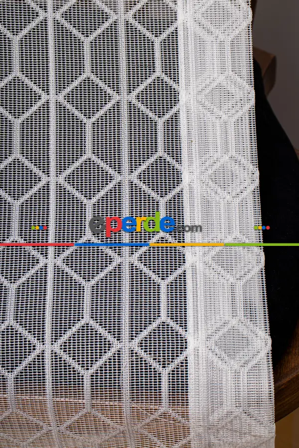 Salon - Taç Fransız Dantel Örme Tül Perde - Ekru