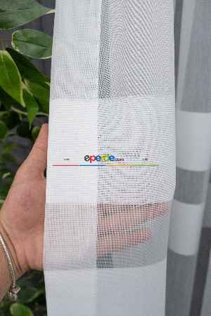 Hazır Ölçülü Ekru Bantlı - Tasarım Bambu Modern Tül Perde - Yüksek Kalite - Kurşunlu