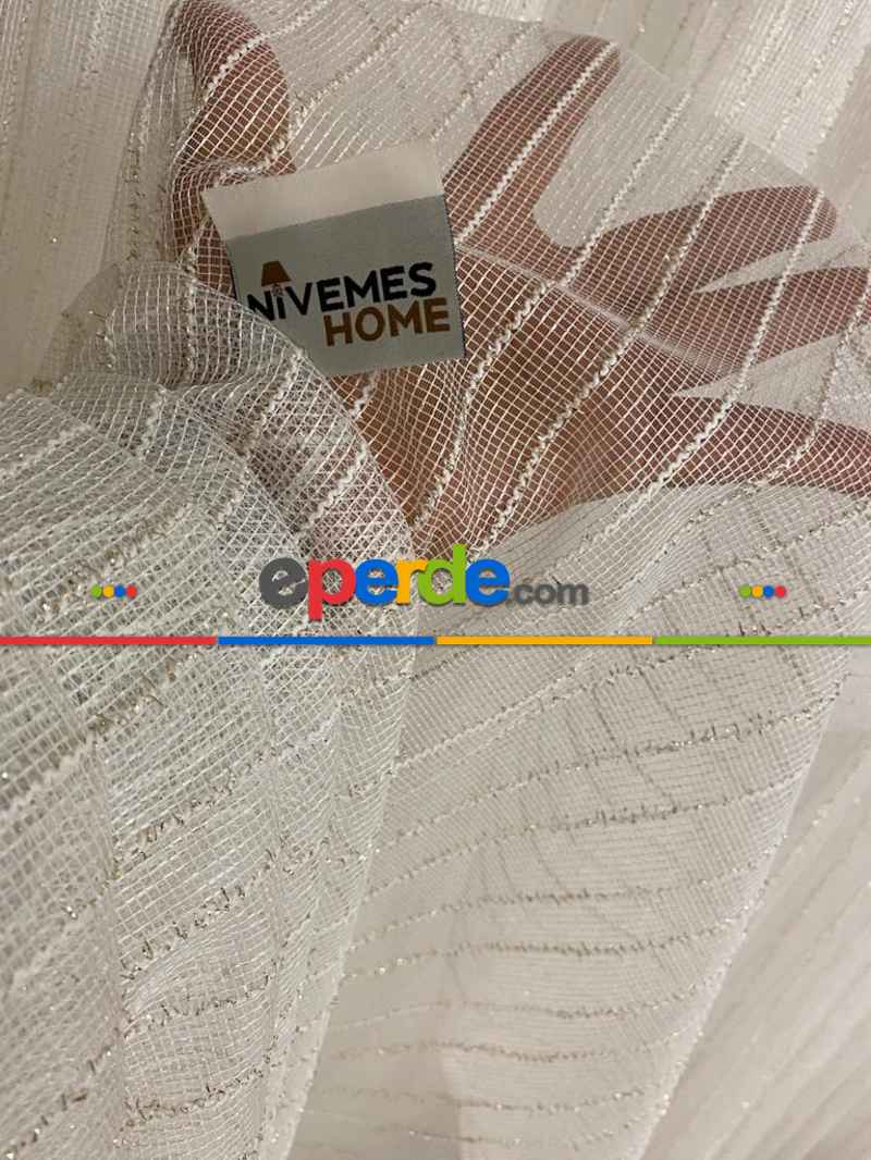 Oturma Odası - Salon Fon Perde - Nivemeshome Greek Gold Fitilli 1/3 Sık Pileli Tül Perde 100cm X 250cm 