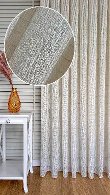 Mutfak Altın Simli Krem Keten Tül Perde - Ağır Gramajlı Premium