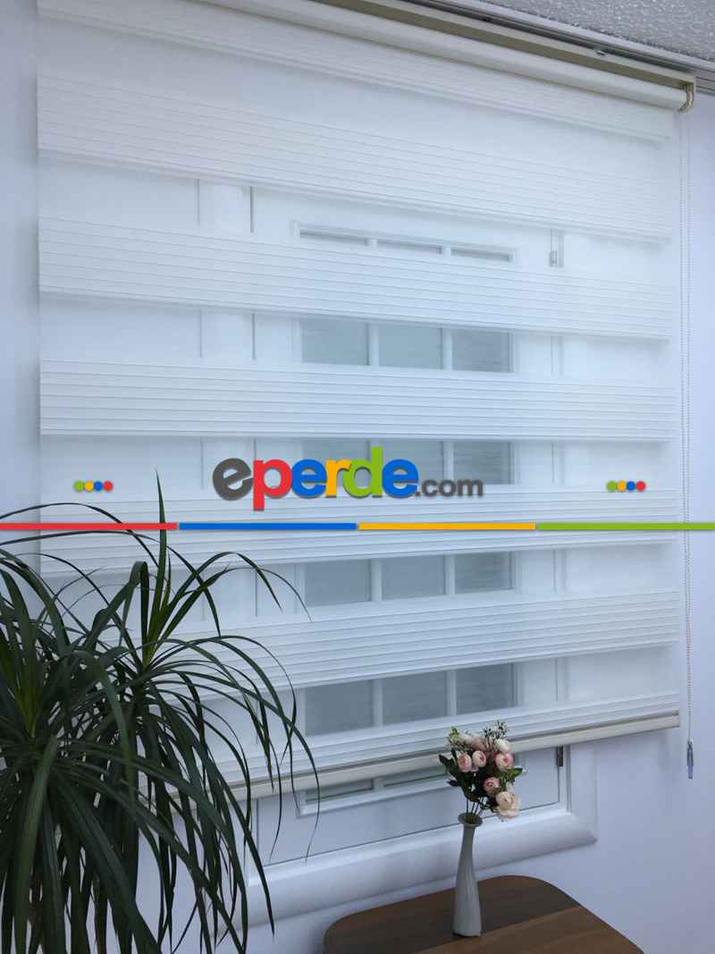 Oturma Odası - Zebra Perde - Geniş Pileli Zebra Perde- Ekru