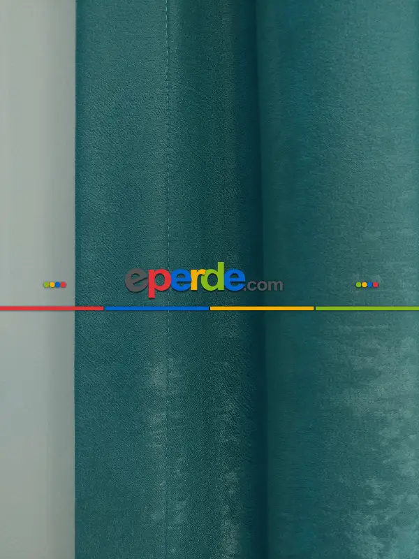 Salon - Soft Fon Perde Açık Petrol Dökümlü En - Petrol Mavisi