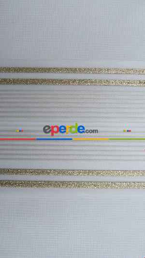 Pliseli Zebra Perde Altın Sim Şeritli- Beyaz