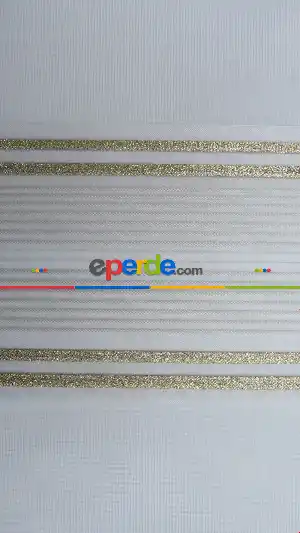 Pliseli Zebra Perde Altın Sim Şeritli- Beyaz