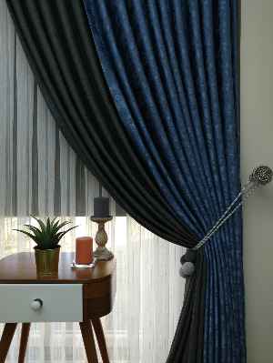 Antrasit Mavi Renk Kombinli Desenli Fon Perde- Mavi-antrasit