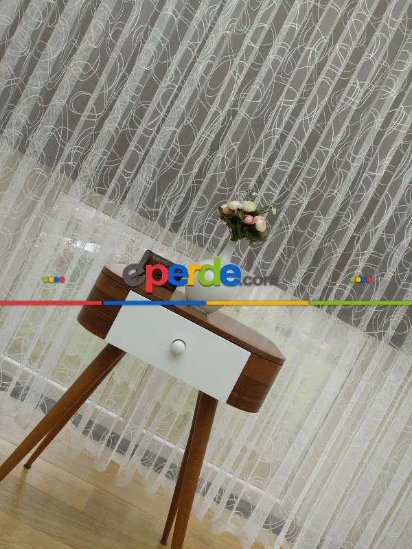 Kampanya Spor Desen Fransız Dantel Tül Perde- Ekru Bt 554