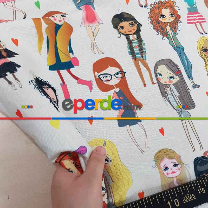 Popart Kız Desenli Fon Perde Evm1061 Kumaşı Kalındır Duck Bezi Değildir- Siyah-Beyaz-Pembe