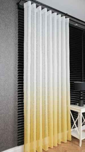 Keten Ekru Sarı Degrade Geçişli Tül Perde, Ağır Gramajlı Premium Seri, Eteği Kurşunlu