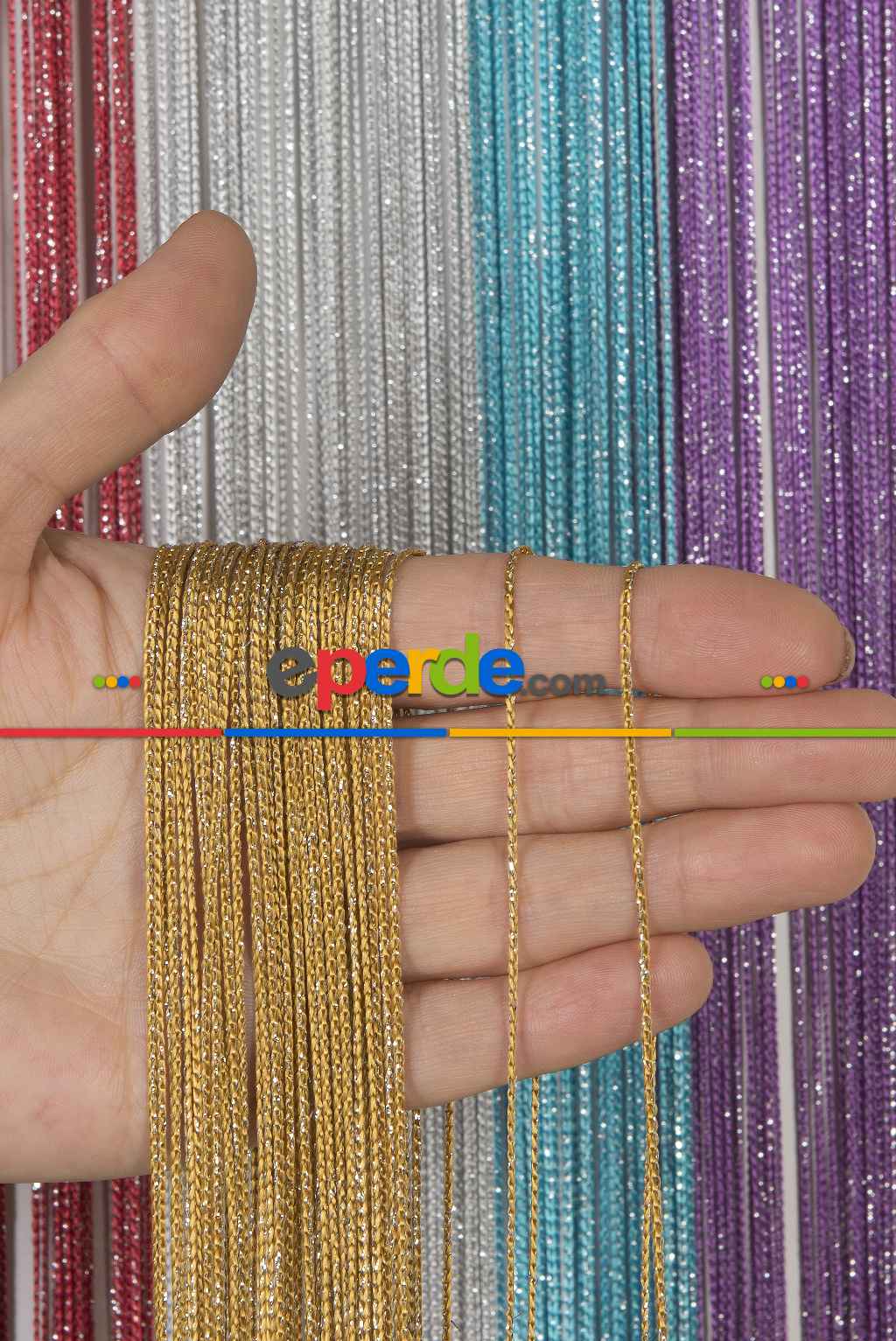 İnce Zincir Seri İp Perde Gold Gümüş- Gümüş Simli-roze Gold