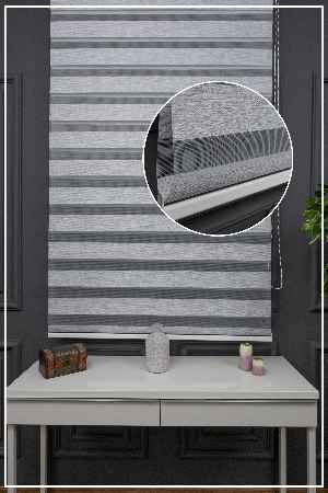 Gri Zebra Perde - Düz Zebra Perde Kalın Bambu Dokulu