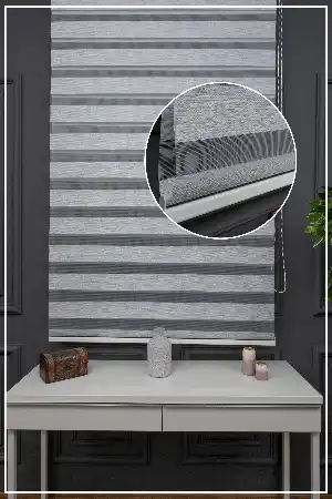Gri Zebra Perde - Düz Zebra Perde Kalın Bambu Dokulu