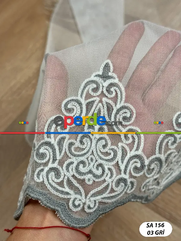 Yatak Odası - Etek Ucu Damask Nakışlı Düz Tül Perde, Özel Dokuma Premium Seri