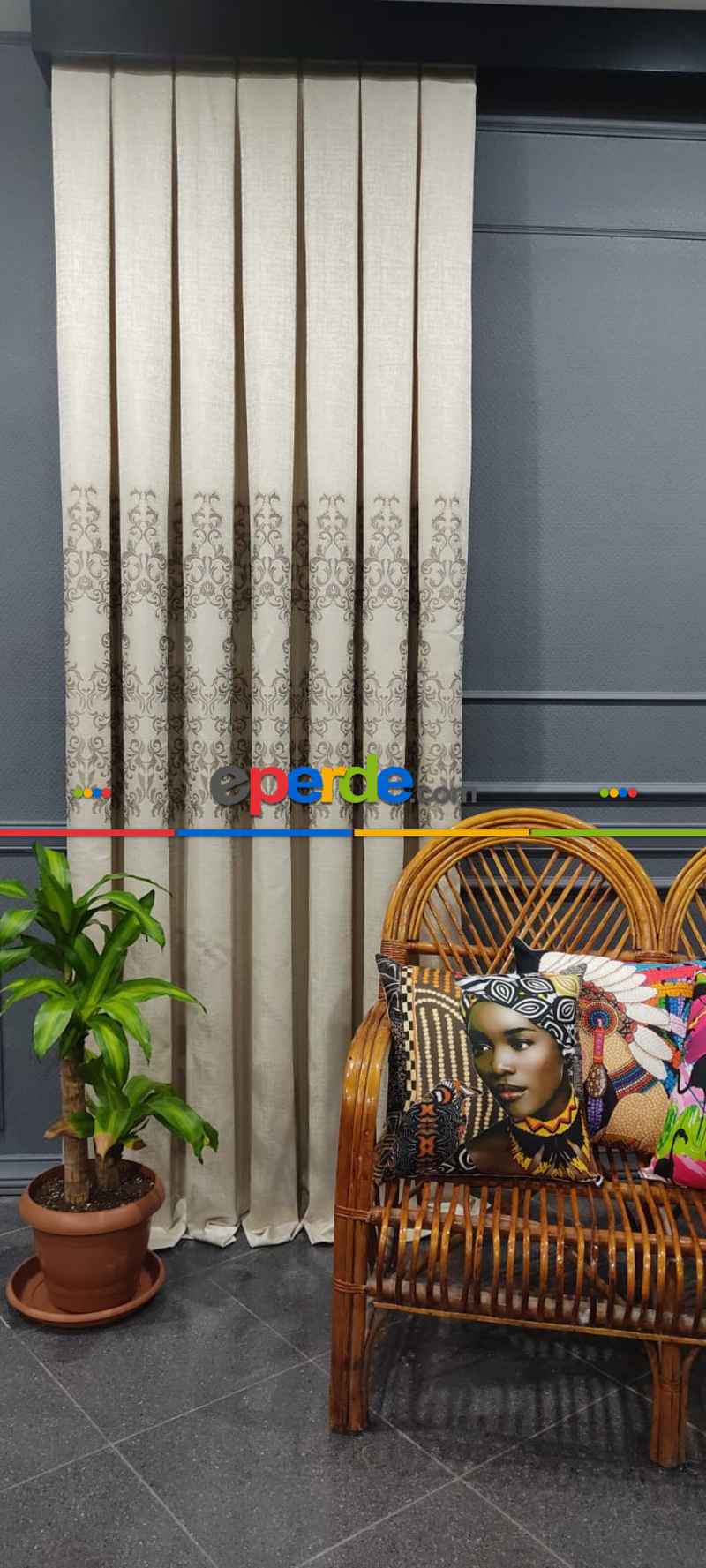 Salon Fon Perde - Damask Desenli, Krem - Kahverengi, Dokuma Fon Perde, Adet Fiyatıdır, Bordürlü Fon Perde - İstediğiniz Boy Ölçüsünde Dikilir - 50 İla 100cm, Sık Pile Eninde Seçenekli 50cm X 1cm 