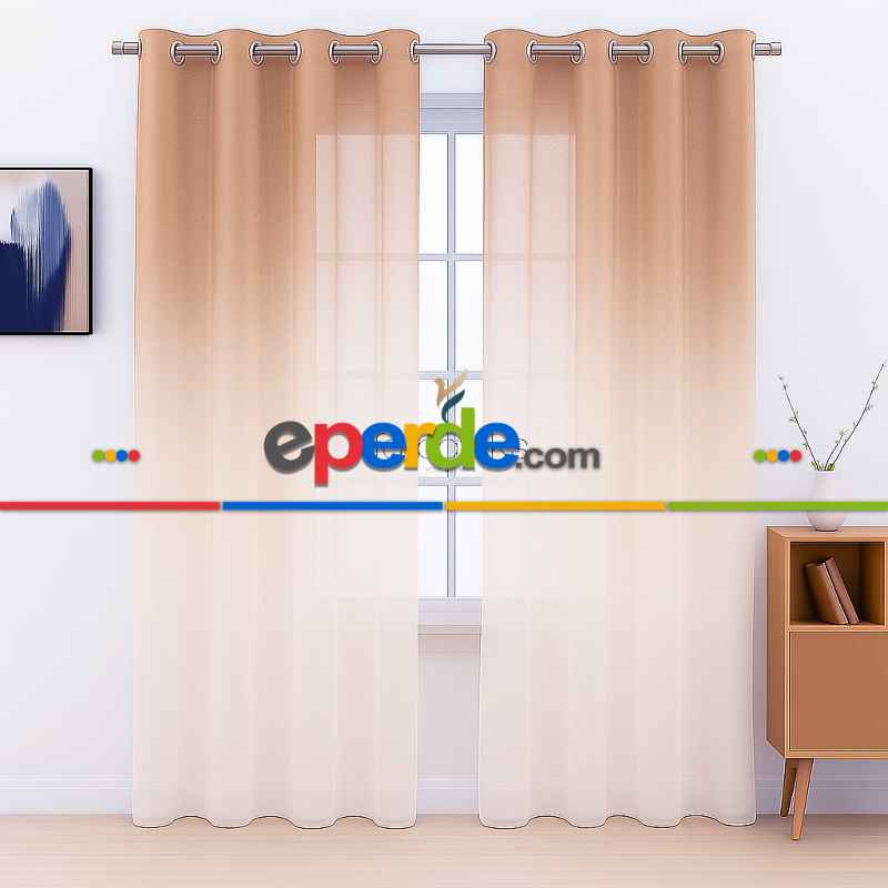 Kahve Vizon Bej Renk Renkli Degrade Rustik Tül Perde