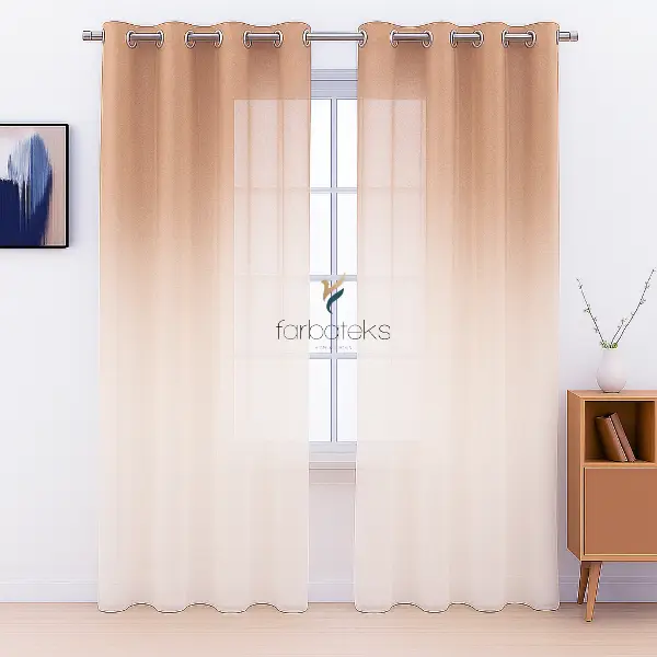 Kahve Vizon Bej Renk Renkli Degrade Rustik Tül Perde