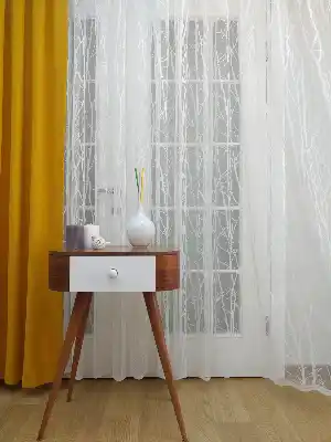 Ağaç Dalları Desenli Tül Perde- Ekru