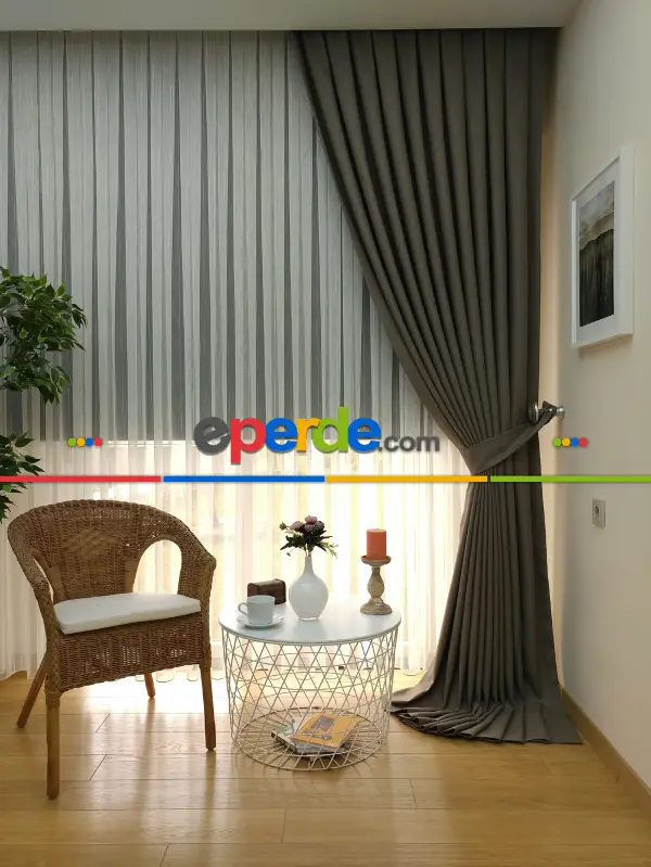 Yatak Odası - Keten Koyu Gri Düz Fon Perde- Antrasit