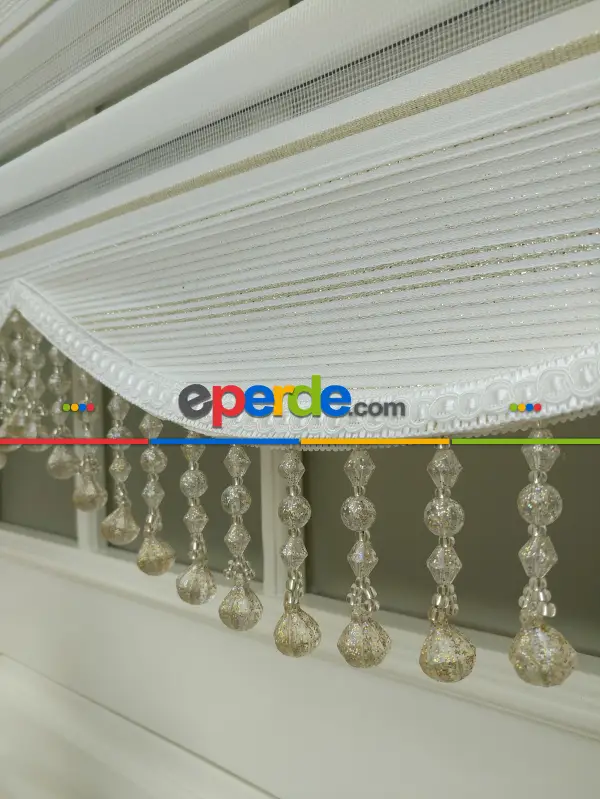 Zebra Perde - Micro Pilise - Simli Renk Geçişli Zebra Perde- Altın Simli-Ekru