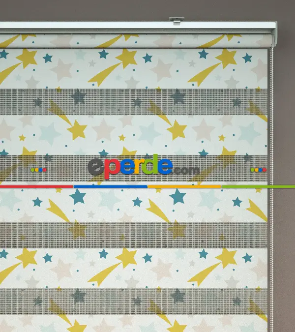 Yıldız Desenli Baskılı Zebra Perde- Çok Renkli