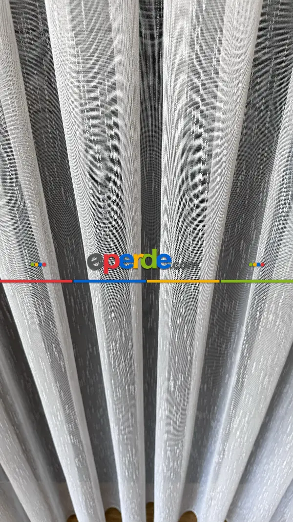 Bebek Odası Tül Perde - Açık Gri Çizgili Naturel Keten Düz Tül Perde - Premium Kalite Serisidir, Eteği Kurşunlu Tül