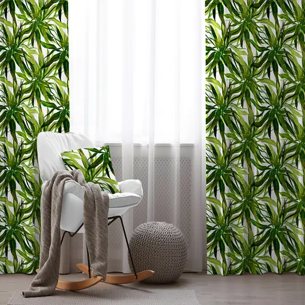 Tropik Desenli Fon Perde Evim432 Kumaşı Kalındır Duck Bezi Değildir- Mavi-beyaz