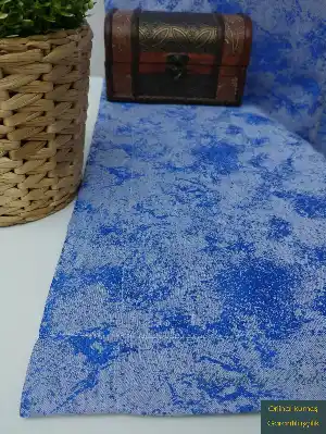 Patinedesenli Mavi - Katyonik Jakar Fon Perde- Mavi