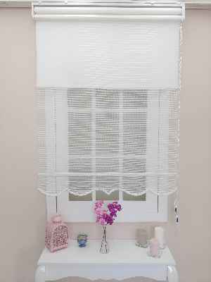 Çift Sistem Tül Stor Beyaz İnce Çizgili Modern Series- Beyaz