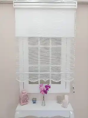 Çift Sistem Tül Stor Beyaz İnce Çizgili Modern Series- Beyaz