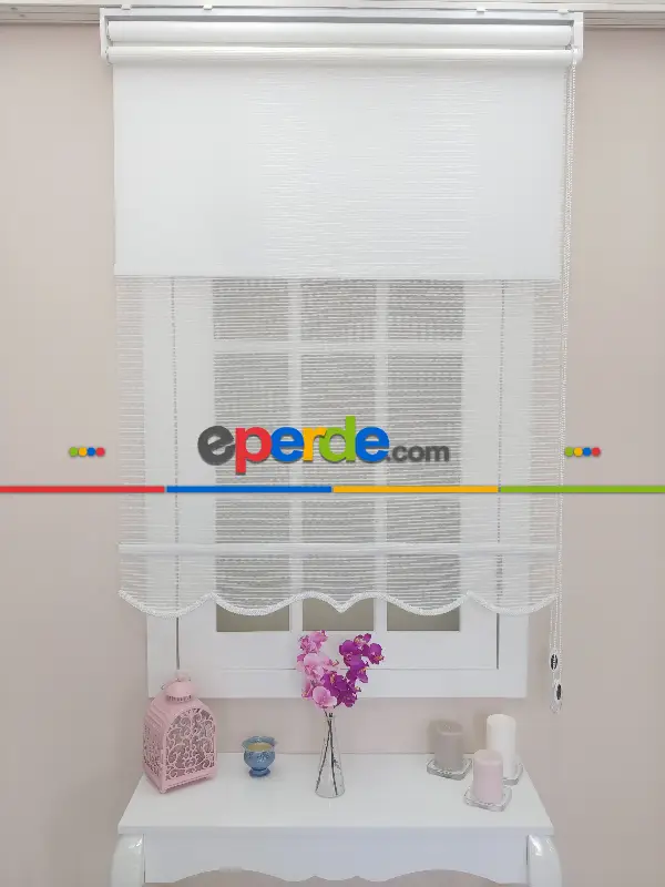 Çift Sistem Tül Stor Beyaz İnce Çizgili Modern Series- Beyaz