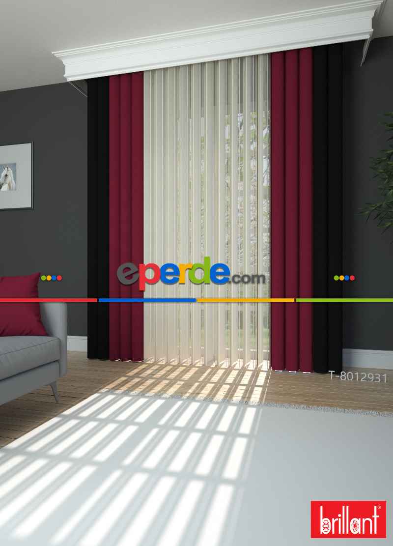 Brillant Akıllı Tül Siyah-kırmızı Perde Tül Dikey Zebra Perde Düz 1. Kalite