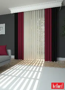 Brillant Akıllı Tül Siyah-kırmızı Perde Tül Dikey Zebra Perde Düz 1. Kalite