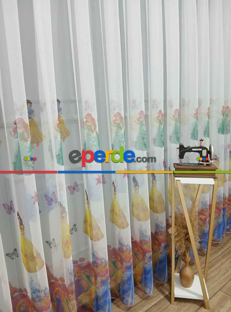 Çocuk Odası Renklli Prenses Rengarenk Kız Çocuk Odası Tül Perde