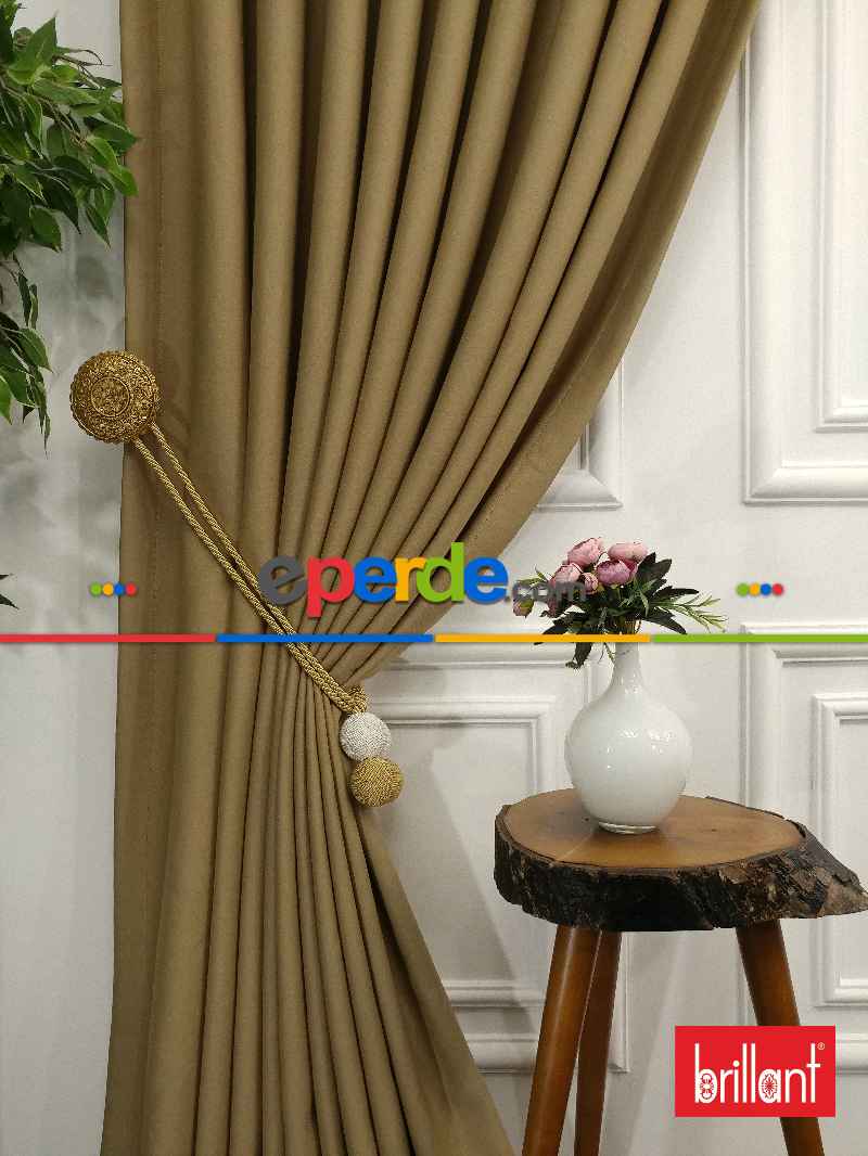 %95 Brillant Karartma Blackout Hardal Bej Renk Fon Perde- Bej-açık Vizon-hardal