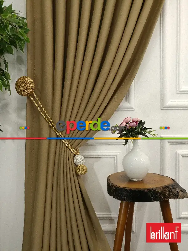 Yatak Odası - Brillant Karartma Blackout Hardal Bej Renk Fon Perde- Bej-açık Vizon-hardal