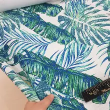 Salon Fon - Tropikal Yaprak Desenli Fon Perde Evm1120 Kumaşı Kalındır Duck Bezi Değildir- Yeşil-Beyaz- Çok Renkli 3