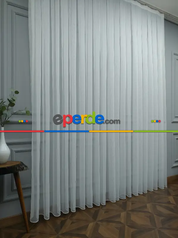 Salon - Düz Buzlu Zemin Tül - Keten Efektli İplikten Ekru Tül - Ütü İstemez- Ekru