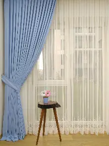 Mavi Düz Fon Perde Dökümlü Birinci Kalite 300 Cm Geniş En Daha Hesaplı- Mavi Açık
