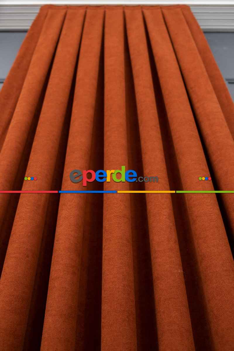 Kiremit Rengi Düz Fon Perde En Dökümlü Fon Perde