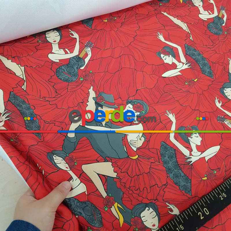 Dans Desenli Fon Perde Evm704 Kumaşı Kalındır Duck Bezi Değildir- Siyah-Kırmızı