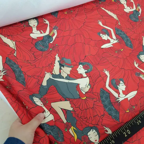 Dans Desenli Fon Perde Evm704 Kumaşı Kalındır Duck Bezi Değildir- Siyah-Kırmızı