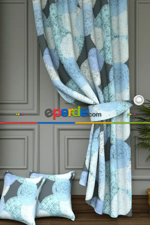 Dökümlü Kumaştan Renkli Puantiyeler Baskılı Fon Perde