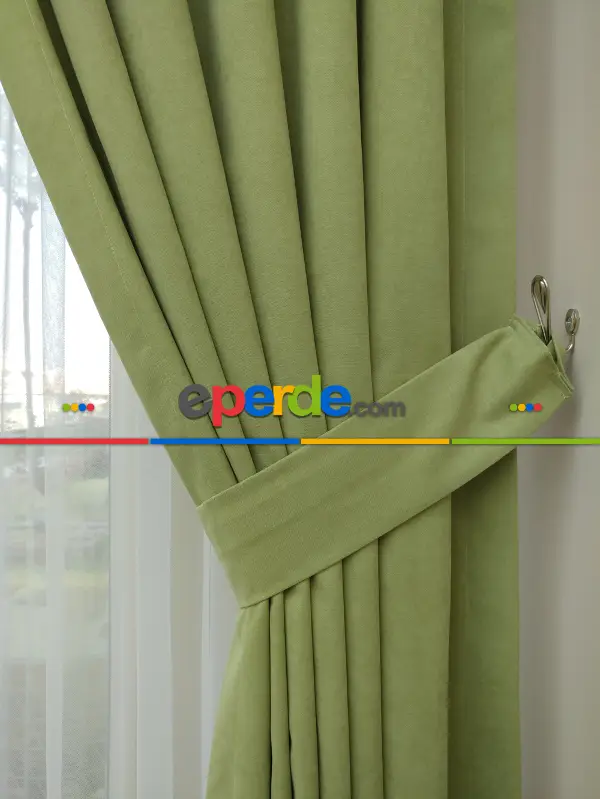 Yeşil Düz Fon Perde 180cm En- Açık Yeşil