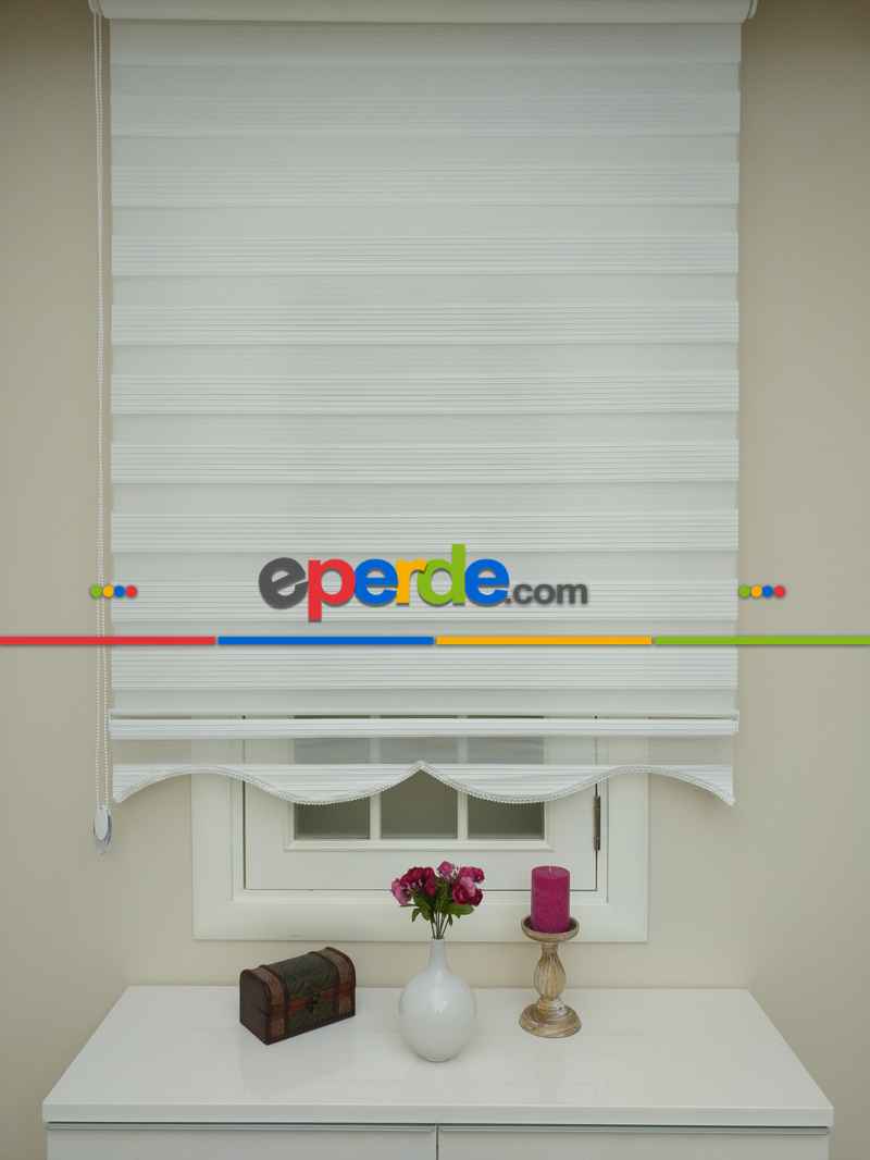 Beyaz Renk Plise Zebra Perde (kalın Zeminli)- Beyaz