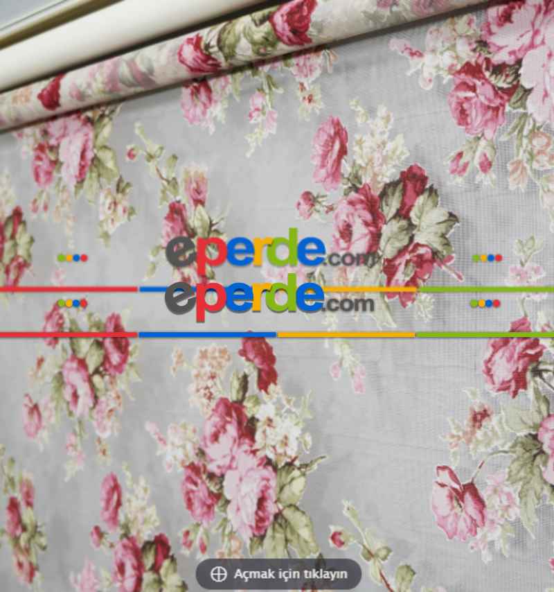 Tül Stor Çiftli Sistem Yakma Zemin Pembe Gül- Pembe-açık Yeşil- Çok Renkli 2