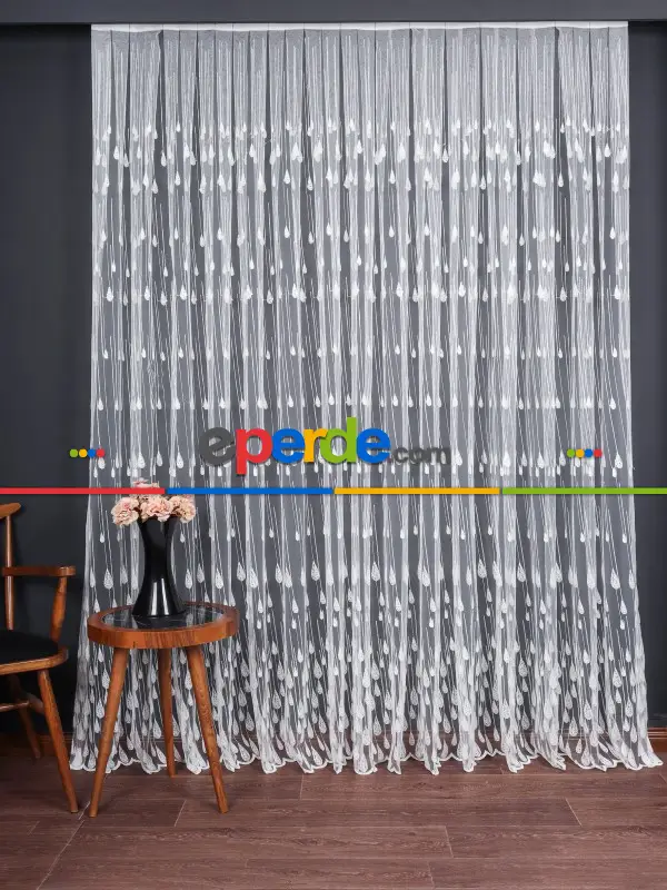 Damlacık Desenli Brode İşlemeli Tül Perde