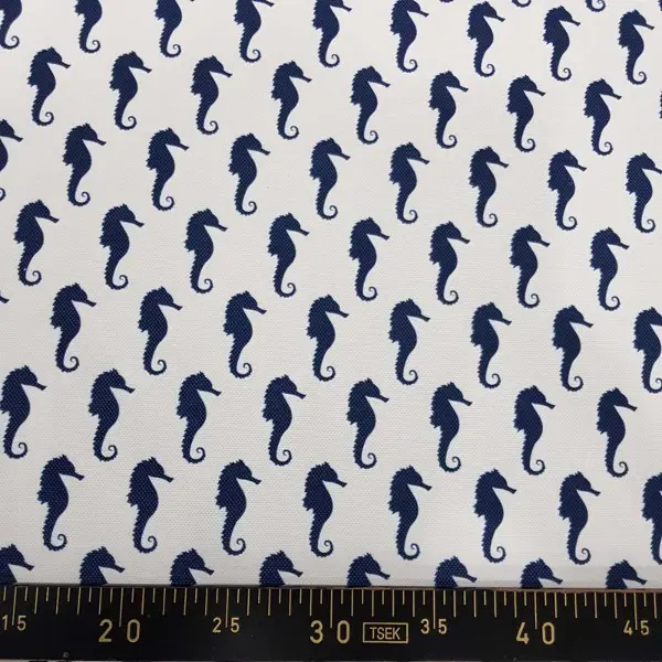 Bebek Odası - Marin Serisi Deniz Atı Desenli Fon Perde Evm1512-2 Kumaşı Kalındır Duck Bezi Değildir- Lacivert-Beyaz