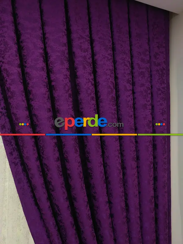 Eflatun Rengi Kendinden Desenli Jakar Fon Perde (285 En)- Eflatun